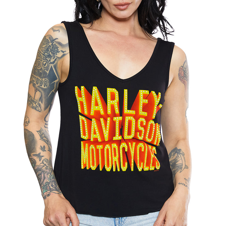 Harley-Davidson Women's Embellished Right At Ya Retro V-Neck Sleeveless Tank Top, Black HT4821