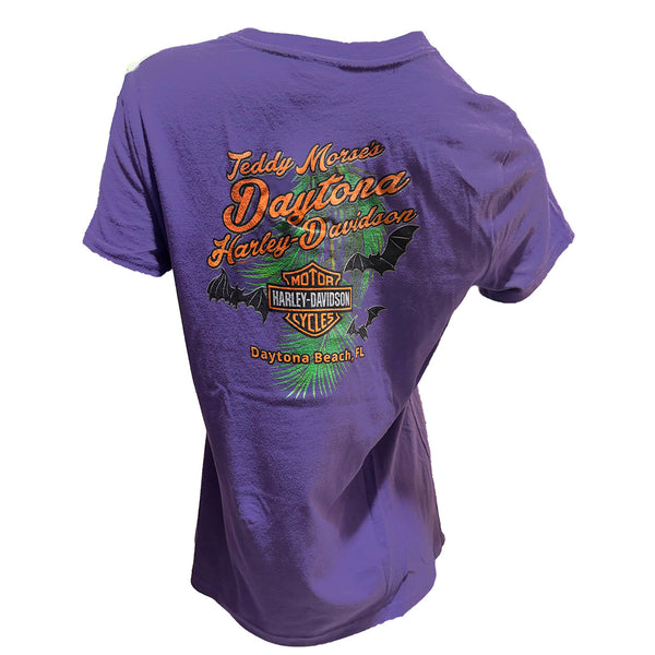 Teddy Morse's Daytona Harley-Davidson Women's Biketoberfest 2025 Thorn Bats Short Sleeve Shirt, Purple