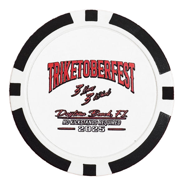 Teddy Morse's Daytona Harley-Davidson Triketoberfest 2025 Event Poker Chip, White/Black