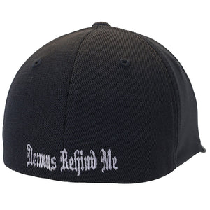 Black cap with 'Denyus Behind Me' text on a white background