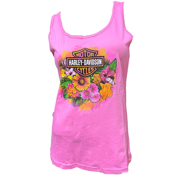Teddy Morse's Daytona Harley-Davidson Women's Floral Bouquet Sleeveless Shirt, Pink