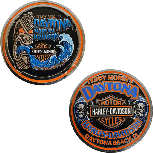 Teddy Morse's Daytona Harley-Davidson Cryptic Tiki Wave Challenge Coin, Metal HD226673