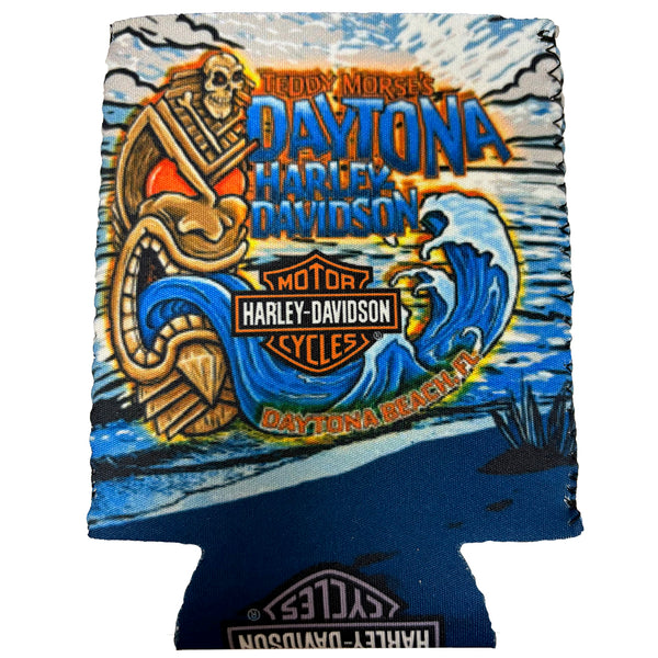 Teddy Morse's Daytona Harley-Davidson Cryptic Tiki Collapsible Neoprene Can Cooler Coozie, Black HDI-10010/TIKI