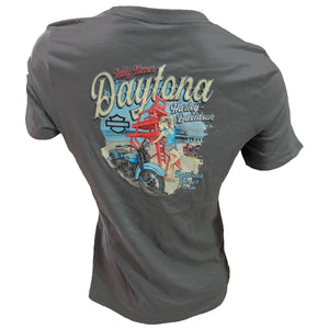 Gray t-shirt with Daytona Harley Davidson graphic on a white background