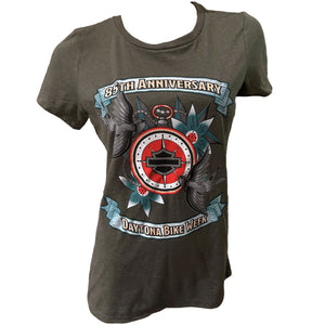 Gray t-shirt with Daytona Bike Week graphic design on a white background