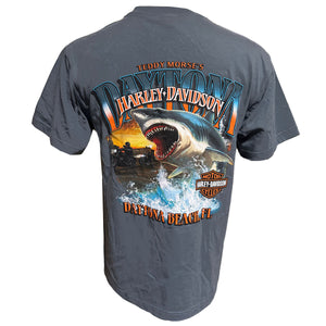 Teddy Morse's Daytona Harley-Davidson Men's Great White Shark Short Sleeve Shirt, Slate Blue