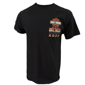Black t-shirt with Harley-Davidson logo and 'Bike Week 2026' text on a white background
