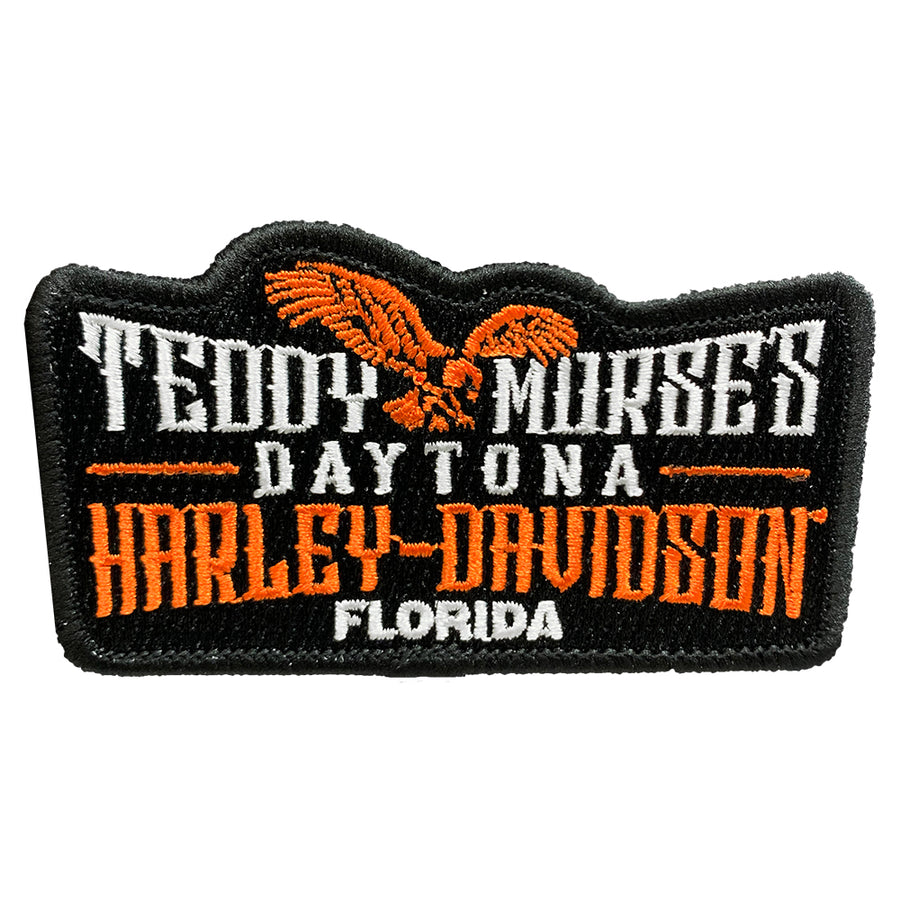 Teddy Morse's Daytona Harley-Davidson Exclusive Eagle Logo Sew-On Patch, 3.5", Black/Orange