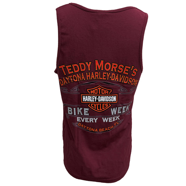 Teddy Morse's Daytona Harley-Davidson Men's Every Week Bike Week Tank Sleeveless Shirt, Maroon Red