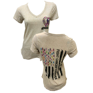 Liberty Wear Women's Destination Daytona Fight Cancer Together Short Sleeve Shirt, Oatmeal Crème D7453O