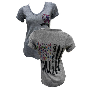 Liberty Wear Women's Destination Daytona Fight Cancer Together Short Sleeve Shirt, Gray D7453G
