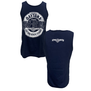 Teddy Morse's Daytona Harley-Davidson Exclusive Men's Crusader Tank Top Sleeveless Shirt, Navy Blue