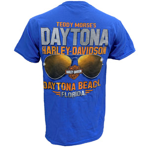 Teddy Morse's Daytona Harley-Davidson Men's Exclusive Aviator Short Sleeve Shirt, Royal Blue