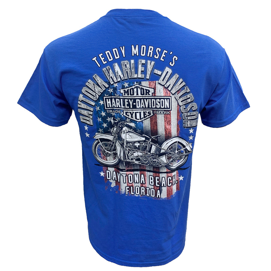 Teddy Morse's Daytona Harley-Davidson Men's Americana Short Sleeve Pocket Shirt, Royal Blue