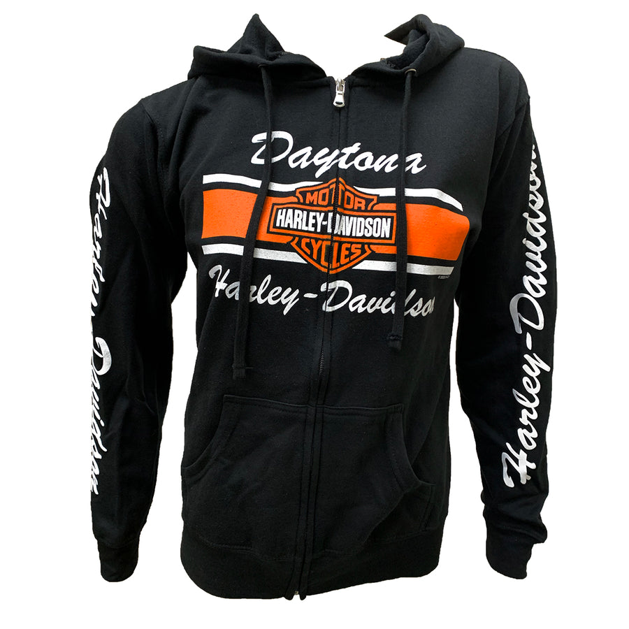 Teddy Morse's Daytona Harley-Davidson Women's Exclusive Iconic Zip-Up Long Sleeve Hoodie, Black
