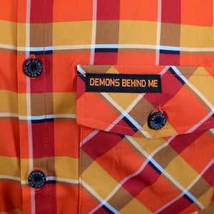 Demons Behind Me Men's The Phoenix Light-Weight 4 Way Stretch Button-Up Short Sleeve Shirt, Orange/Yellow PHBU001