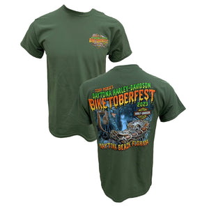 Teddy Morse's Daytona Harley-Davidson Men's Biketoberfest 2023 Python Short Sleeve Shirt, Military Green
