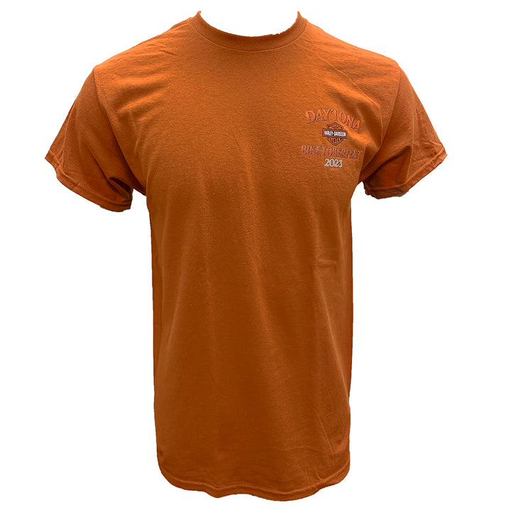 Teddy Morse's Daytona Harley-Davidson Men's Biketoberfest 2023 Pumpkin Patch Short Sleeve Shirt, Burnt Orange