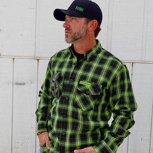 Demons Behind Me Men's Resurgence 2.0 Limited Edition Premium Flannel Button-Up Long Sleeve Shirt, Green/Black NG002