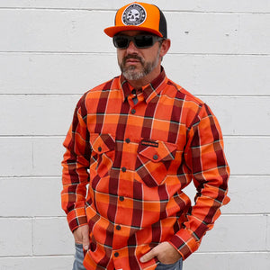 Demons Behind Me Men's Harvest 2.0 Limited Edition Button-Up Long Sleeve Flannel Shirt, Orange HR002