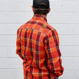 Demons Behind Me Men's Harvest 2.0 Limited Edition Button-Up Long Sleeve Flannel Shirt, Orange HR002
