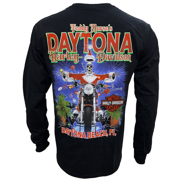 Teddy Morse's Daytona Harley-Davidson Men's Shocking Christmas Surprise Limited Edition Long Sleeve Shirt, Black