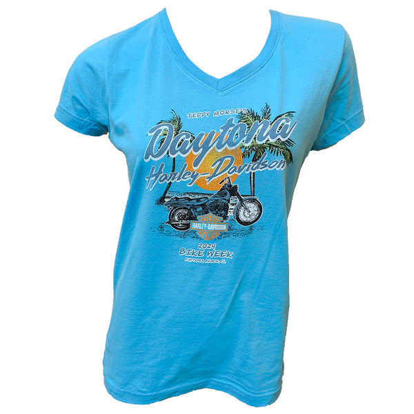 Teddy Morse's Daytona Harley-Davidson Women's Bike Week 2024 Daybreak Short Sleeve Shirt, Light Blue