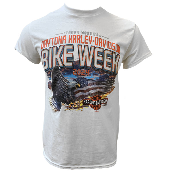 Teddy Morse's Daytona Harley-Davidson Men's Bike Week 2024 Patriotic Short Sleeve Shirt, White