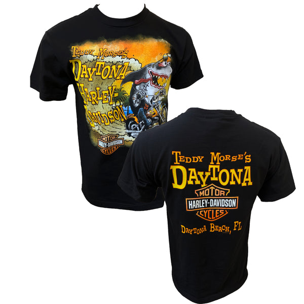 Teddy Morse's Daytona Harley-Davidson Men's Shark Fink Short Sleeve Shirt, Black
