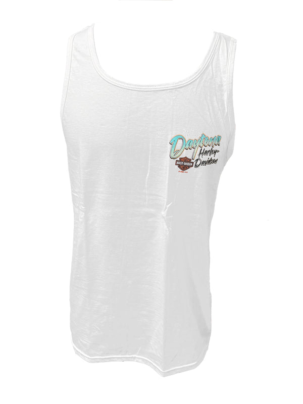 Teddy Morse's Daytona Harley-Davidson Men's Exclusive Ride The Loop Sleeveless Shirt, White Tank