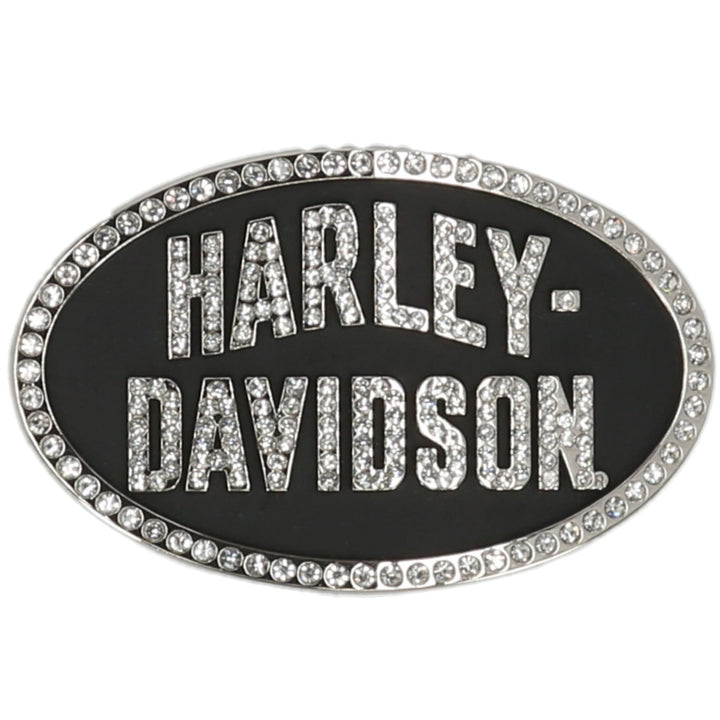 Harley-Davidson Women's Oval Marquee Embellished Rhinestone Belt Buckle, Black MAU003