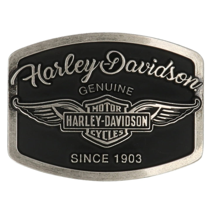 Harley-Davidson Women's H-D Bar & Shield Wings Belt Buckle, Polished Nickle Finish Black, MAU005