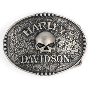 Harley-Davidson Men's Raised Willie G. Skull W/ Silhouettes Belt Buckle, MAU019/08