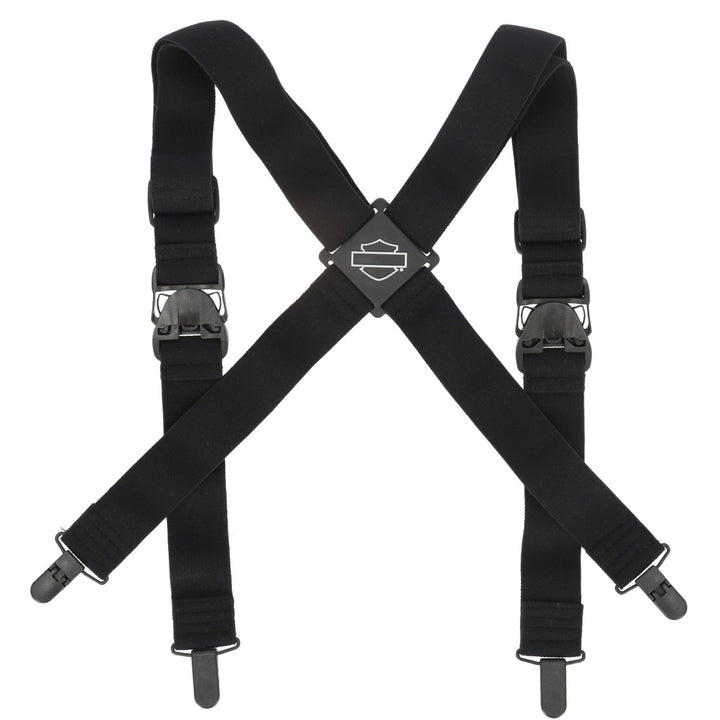 Harley-Davidson Rubber Bar & Shield Logo Polyester Elastic Suspenders, Black MAU500