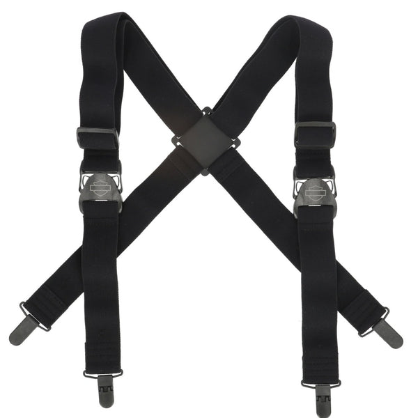 Harley-Davidson Rubber Bar & Shield Logo Polyester Elastic Suspenders, Black MAU500