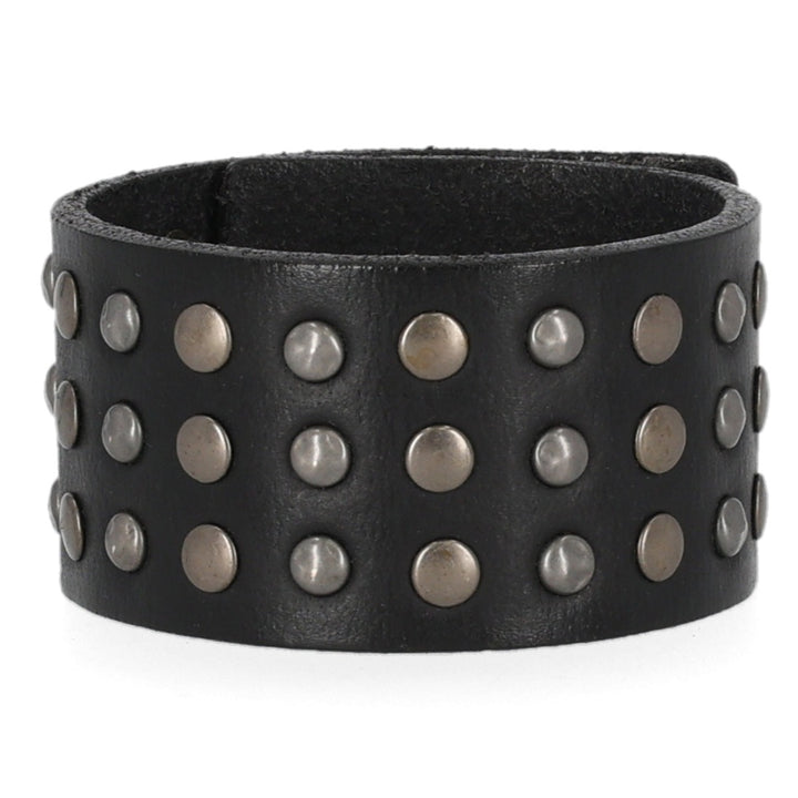 Harley-Davidson Triple Row Stud Genuine Leather Adjustable Cuff, Black MAU601