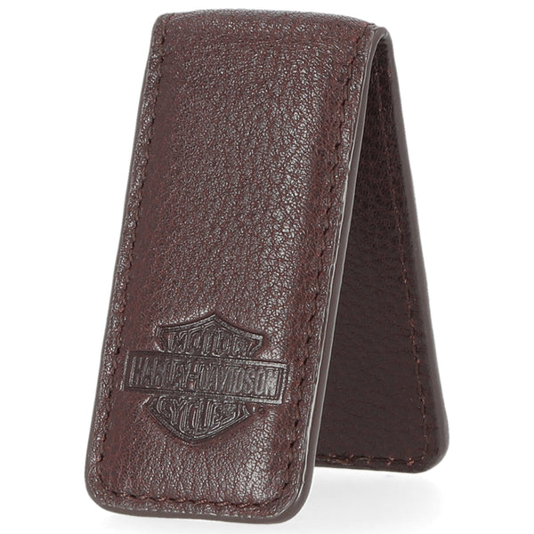 Harley-Davidson Men's Bar & Shield Leather Magnetic Money Clip, Dark Red Brown MAU-800