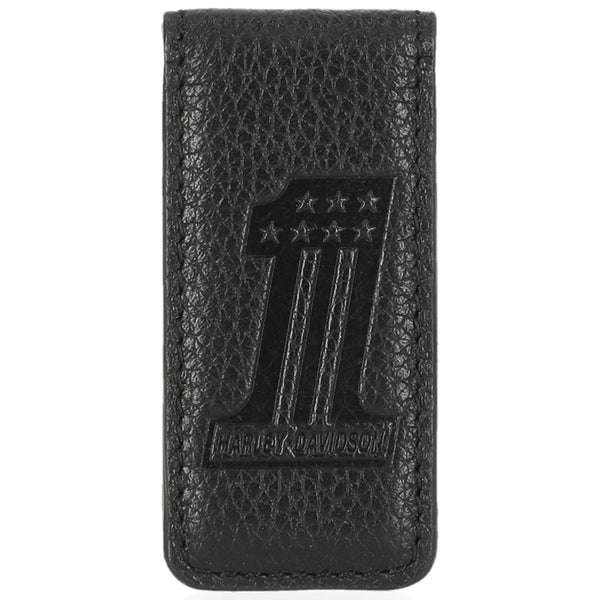 Harley-Davidson Men's #1 Logo Leather Embossed Magnetic Money Clip, Black MAU-801