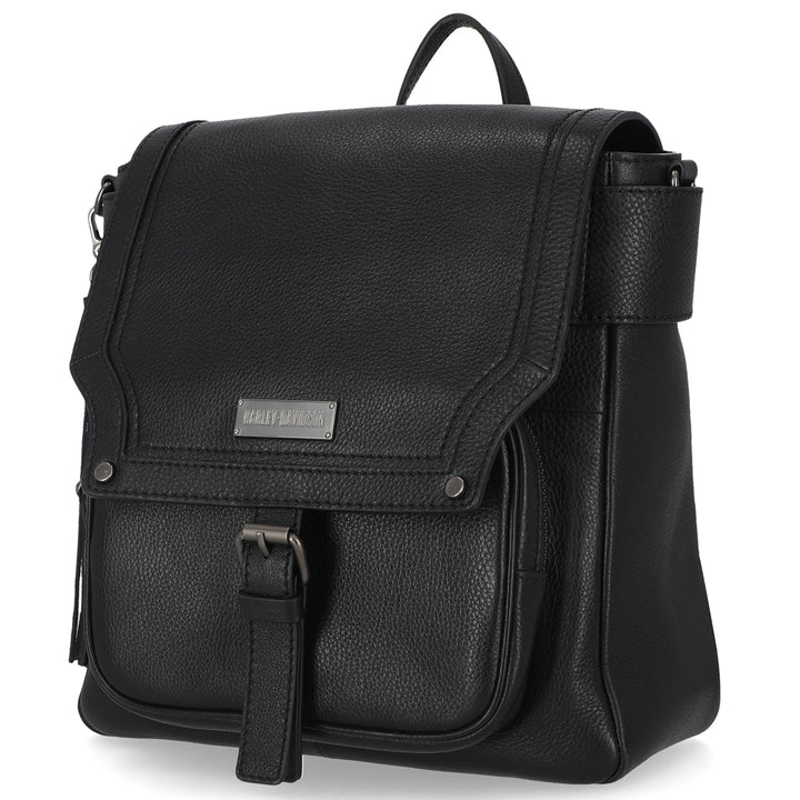 Harley-Davidson Women's Classic Leather Flap Backpack, Black MHW008