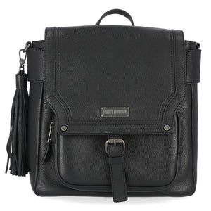 Harley-Davidson Women's Classic Leather Flap Backpack, Black MHW008