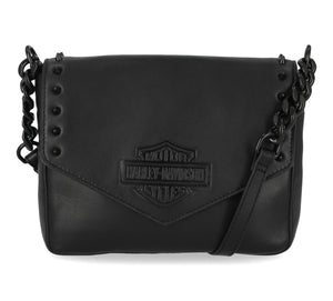 Harley-Davidson Women's Bar & Shield Cone Stud Flap Crossbody Purse,  Black MHW039