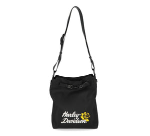 Harley-Davidson Women's Rose Hobo Summer Canvas Tote Purse w/ Adjustable Strap, Black MHW055