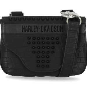 Harley-Davidson Women's Cone Studded Croco PU Hip Bag, Matte Black MHW117/08