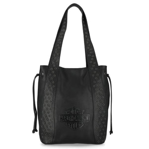 Harley-Davidson Women's Embossed B&S Logo Eyelet Top Zipper Tote Bag, Black MHW125/08
