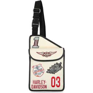 Harley-Davidson Women's Vintage Patch Polyester Adjustable Sling Bag, Natural White MHW137/01