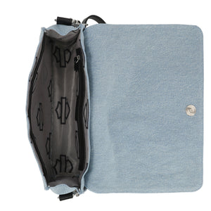 Harley-Davidson Women's Faded Denim Canvas Flap Pocket Crossbody Purse, Blue MHW174/40