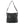 Black leather handbag with chain details on a white background