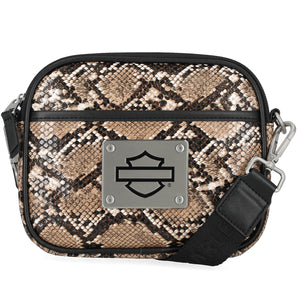 Harley-Davidson Women's Python Print B&S Logo Crossbody Belt Bag, Brown MHW-183/01