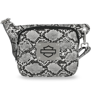 Patterned handbag with a visible harley-davidson logo on a white background