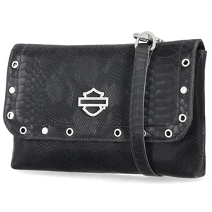 Harley-Davidson Women's Embossed Snake PU Adjustable Crossbody, Black MHW188/08